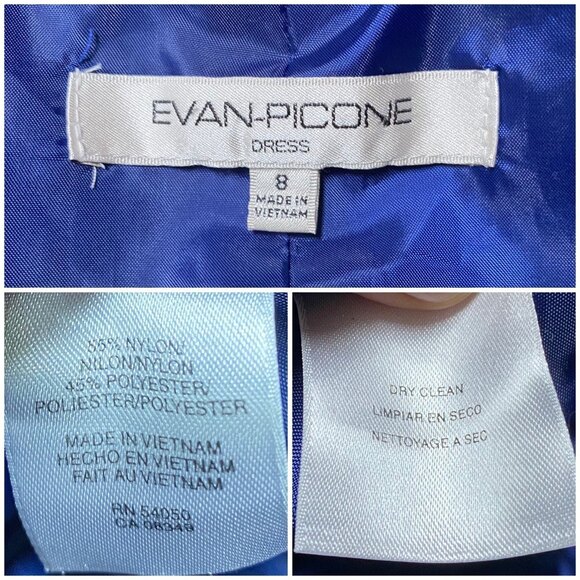 Evan Picone Royal Blue Ruffle Neck Bow Accent Sheath Dress Size 8 - Picture 12 of 12